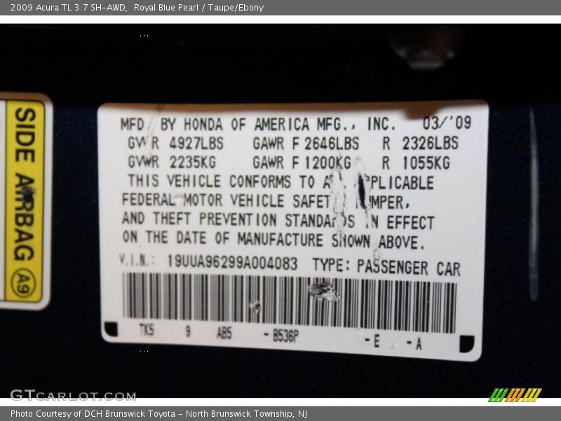 Royal Blue Pearl / Taupe/Ebony 2009 Acura TL 3.7 SH-AWD