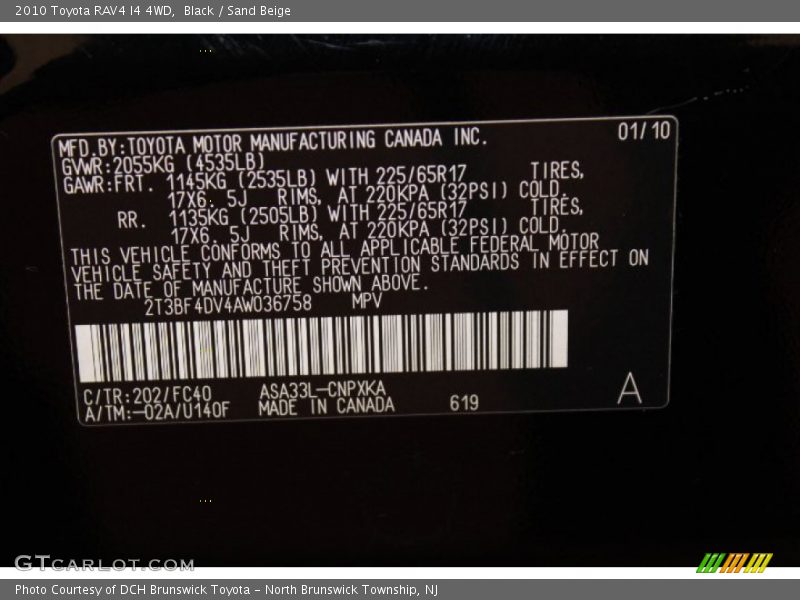 Black / Sand Beige 2010 Toyota RAV4 I4 4WD