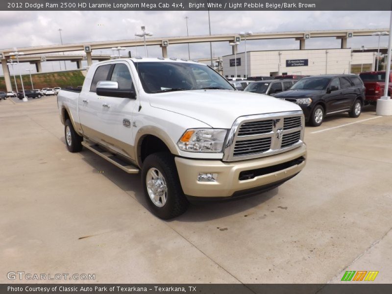 Bright White / Light Pebble Beige/Bark Brown 2012 Dodge Ram 2500 HD Laramie Longhorn Mega Cab 4x4
