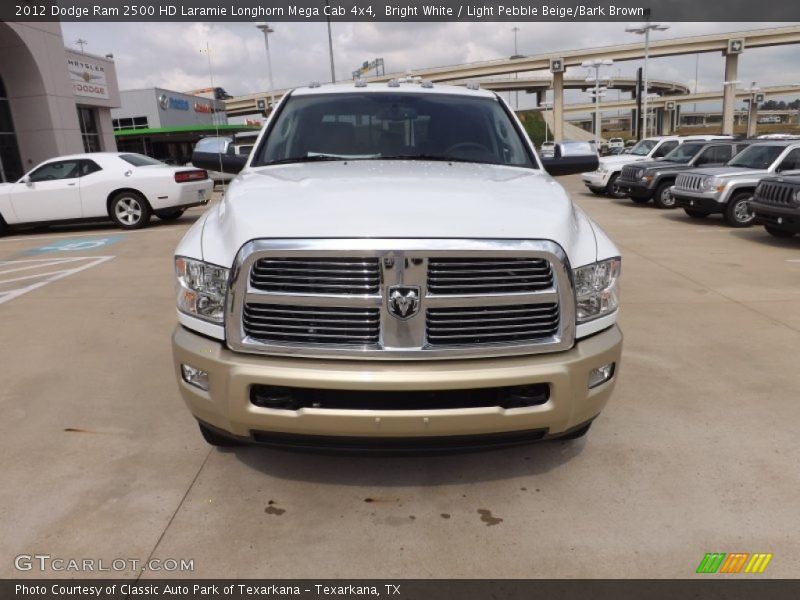 Bright White / Light Pebble Beige/Bark Brown 2012 Dodge Ram 2500 HD Laramie Longhorn Mega Cab 4x4