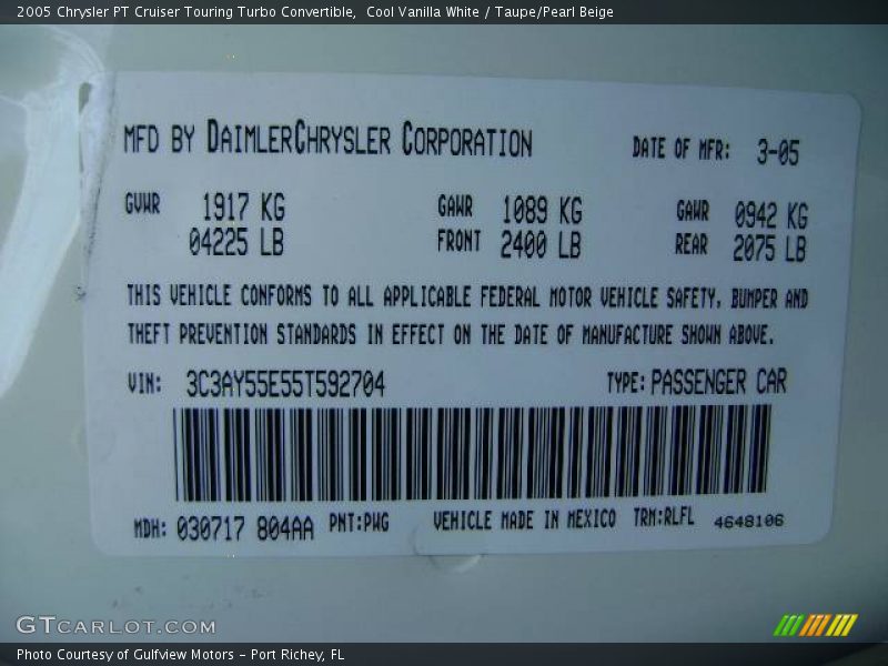 Cool Vanilla White / Taupe/Pearl Beige 2005 Chrysler PT Cruiser Touring Turbo Convertible