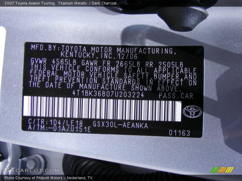 Titanium Metallic / Dark Charcoal 2007 Toyota Avalon Touring