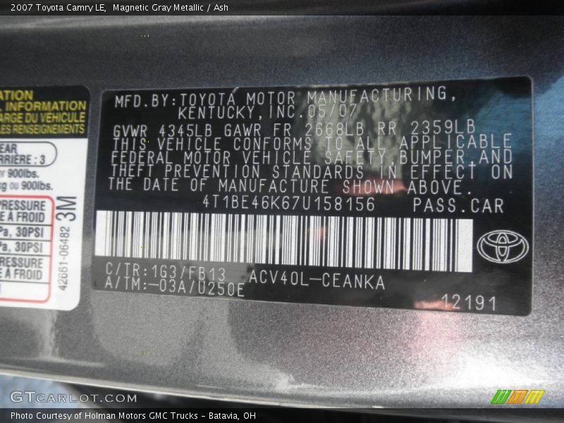 Magnetic Gray Metallic / Ash 2007 Toyota Camry LE