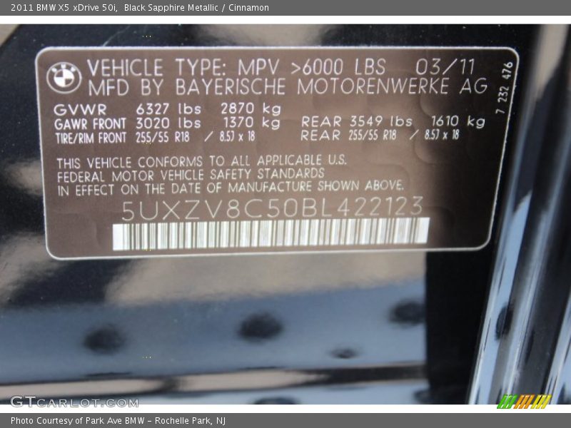 Black Sapphire Metallic / Cinnamon 2011 BMW X5 xDrive 50i