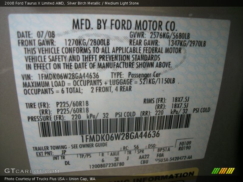 Silver Birch Metallic / Medium Light Stone 2008 Ford Taurus X Limited AWD