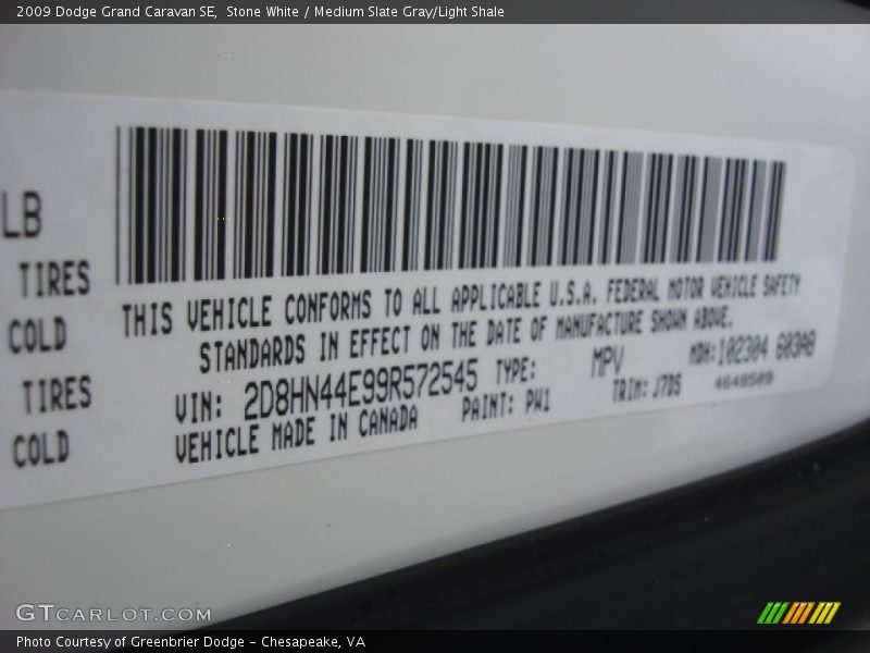 Stone White / Medium Slate Gray/Light Shale 2009 Dodge Grand Caravan SE