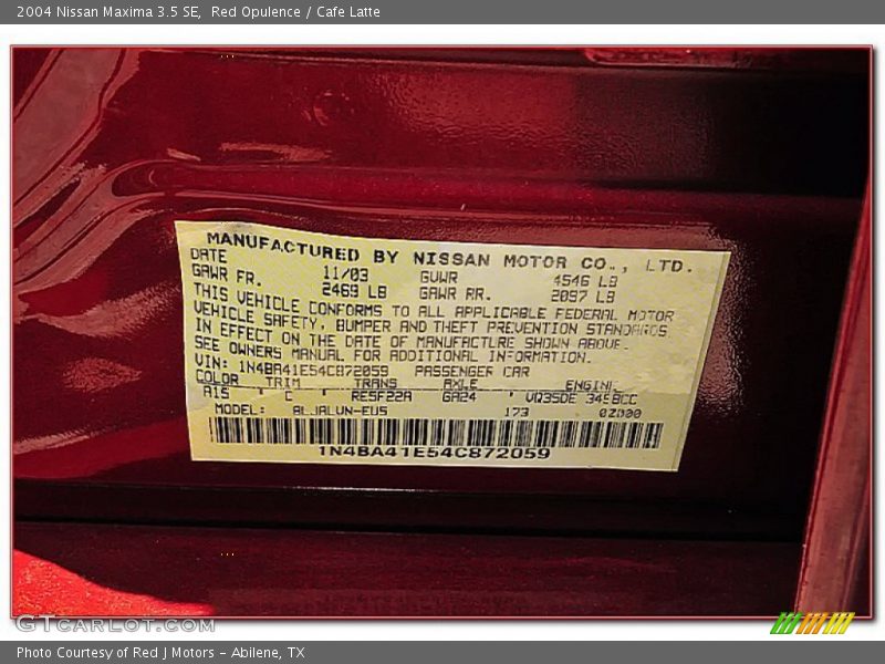 Red Opulence / Cafe Latte 2004 Nissan Maxima 3.5 SE