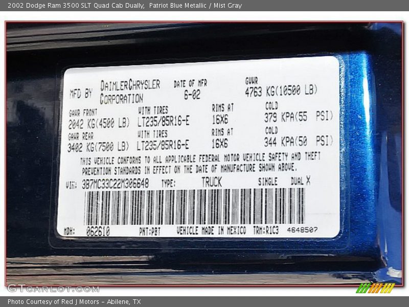 Patriot Blue Metallic / Mist Gray 2002 Dodge Ram 3500 SLT Quad Cab Dually