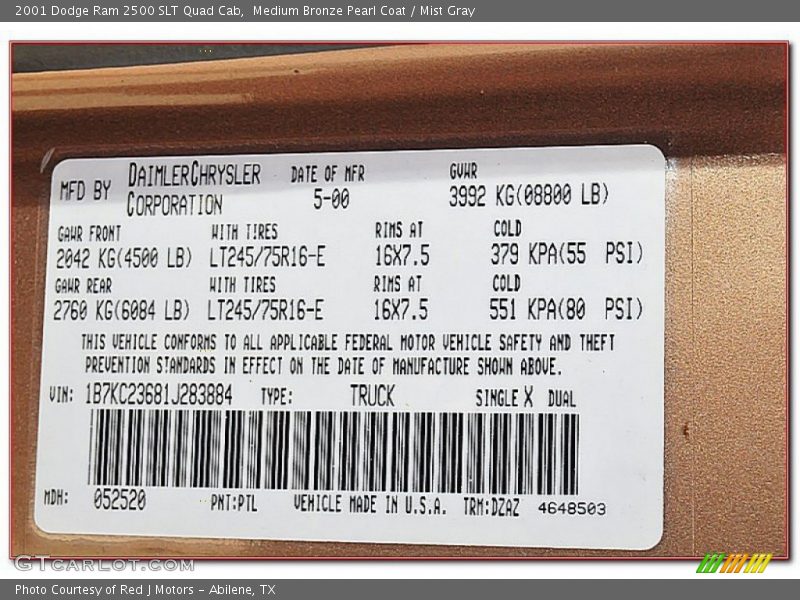 Medium Bronze Pearl Coat / Mist Gray 2001 Dodge Ram 2500 SLT Quad Cab