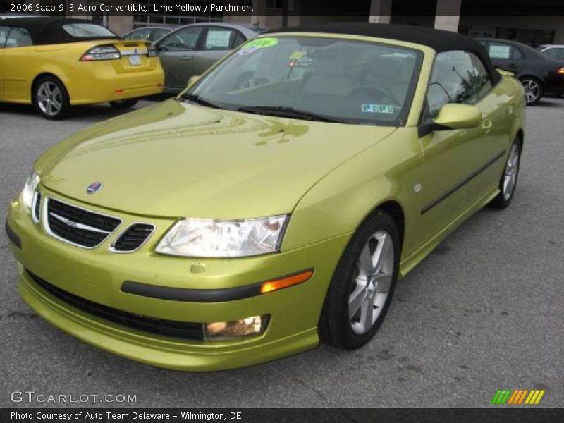 Lime Yellow / Parchment 2006 Saab 9-3 Aero Convertible