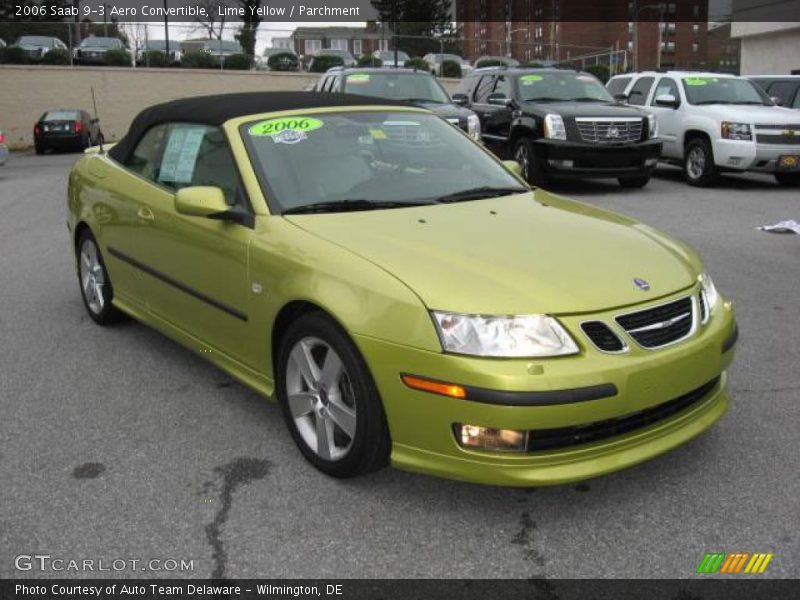 Lime Yellow / Parchment 2006 Saab 9-3 Aero Convertible