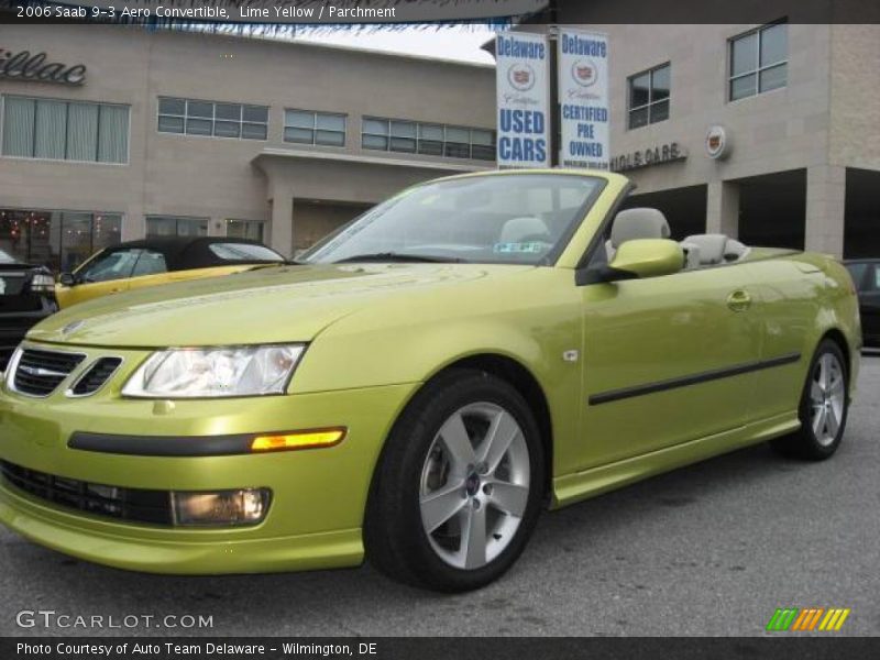 Lime Yellow / Parchment 2006 Saab 9-3 Aero Convertible