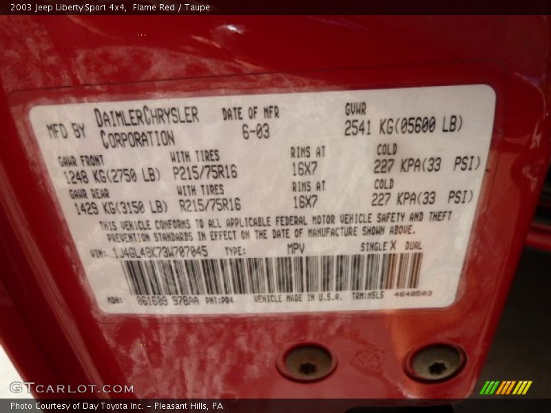 Flame Red / Taupe 2003 Jeep Liberty Sport 4x4