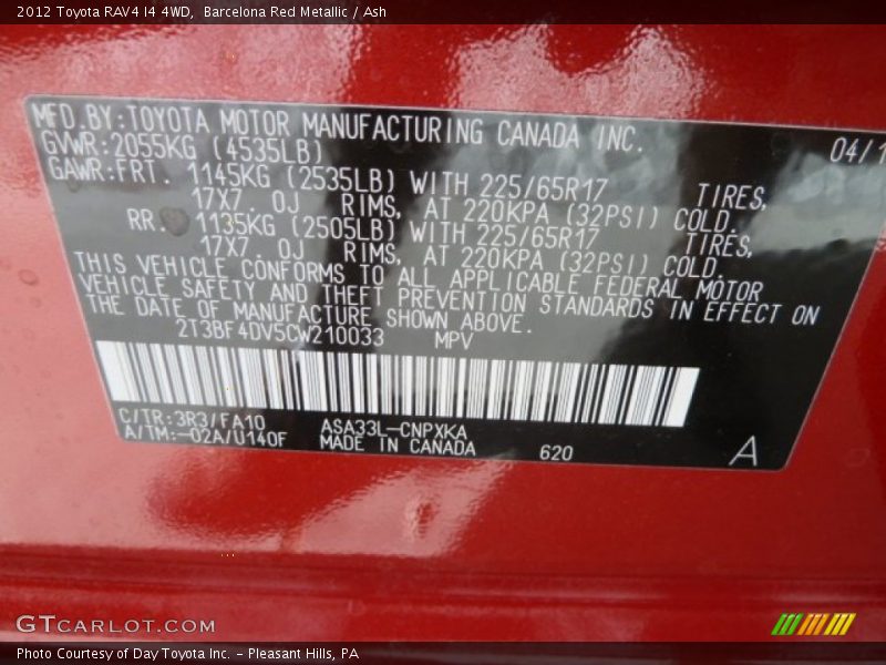 Barcelona Red Metallic / Ash 2012 Toyota RAV4 I4 4WD