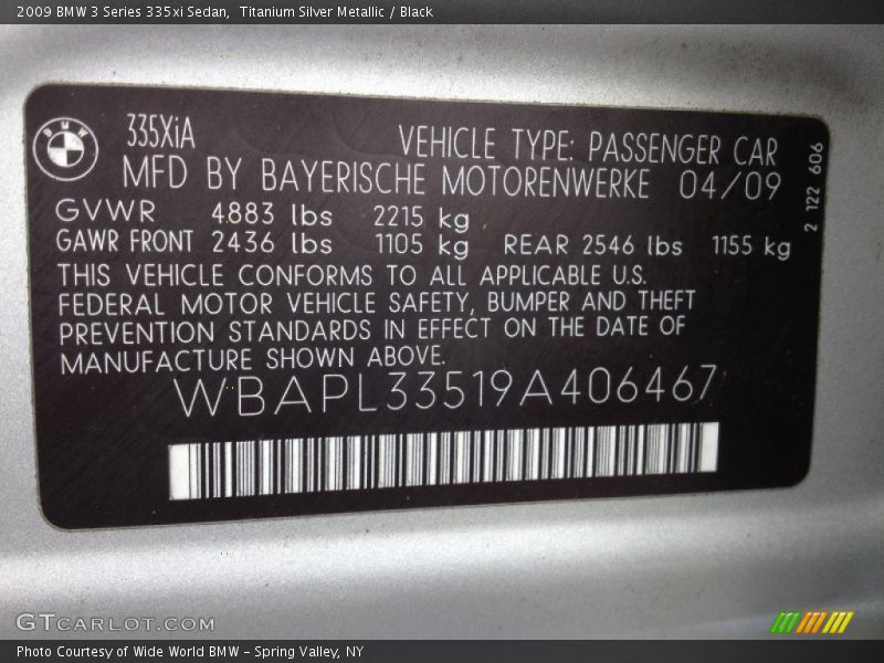 Titanium Silver Metallic / Black 2009 BMW 3 Series 335xi Sedan
