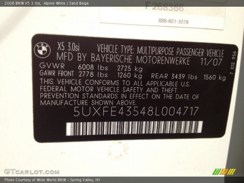 Alpine White / Sand Beige 2008 BMW X5 3.0si