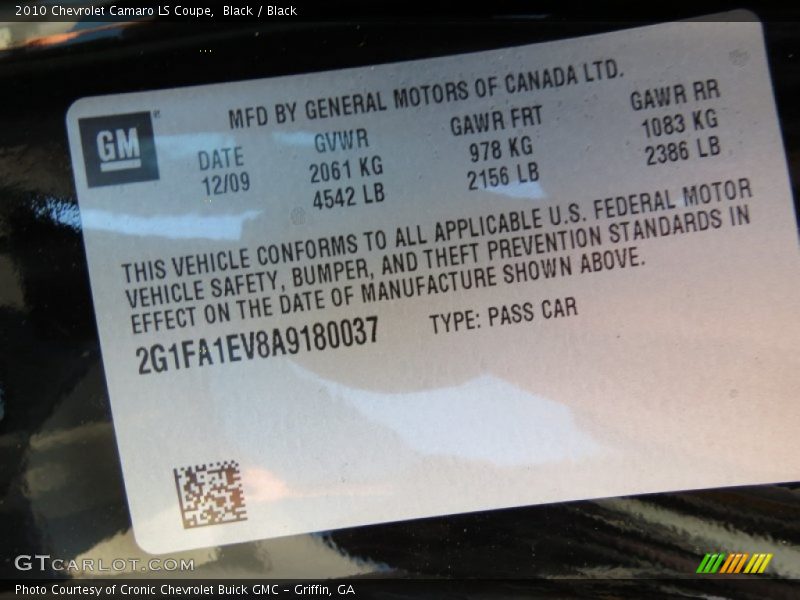 Black / Black 2010 Chevrolet Camaro LS Coupe