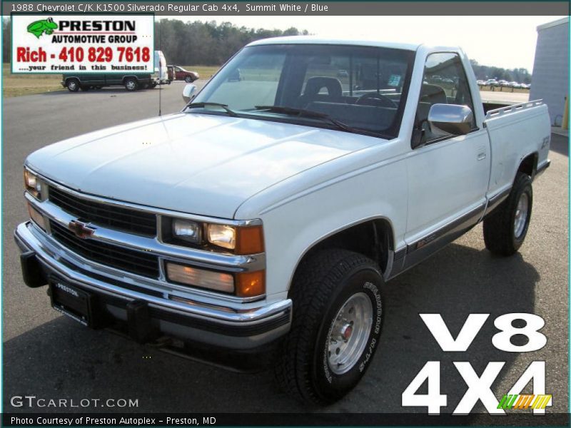 Summit White / Blue 1988 Chevrolet C/K K1500 Silverado Regular Cab 4x4
