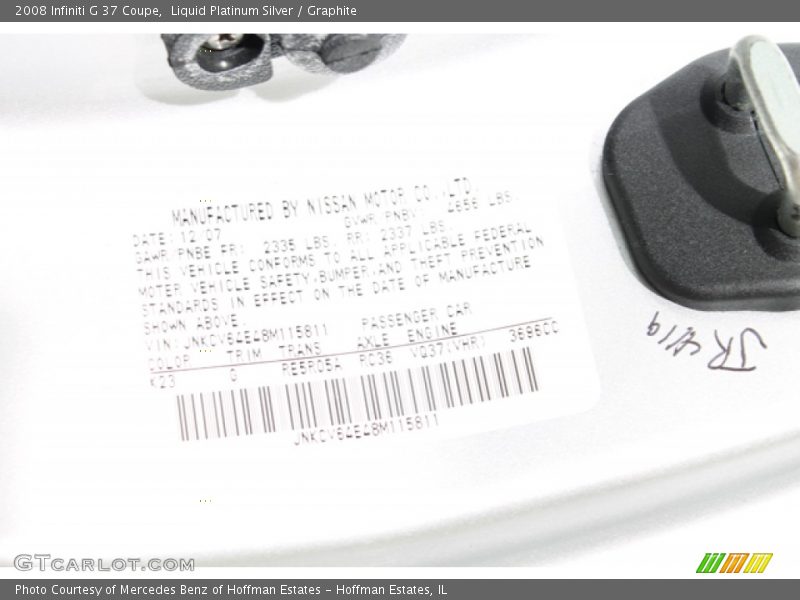 Liquid Platinum Silver / Graphite 2008 Infiniti G 37 Coupe