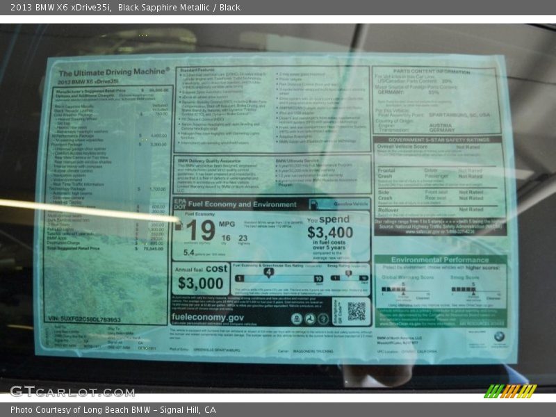  2013 X6 xDrive35i Window Sticker