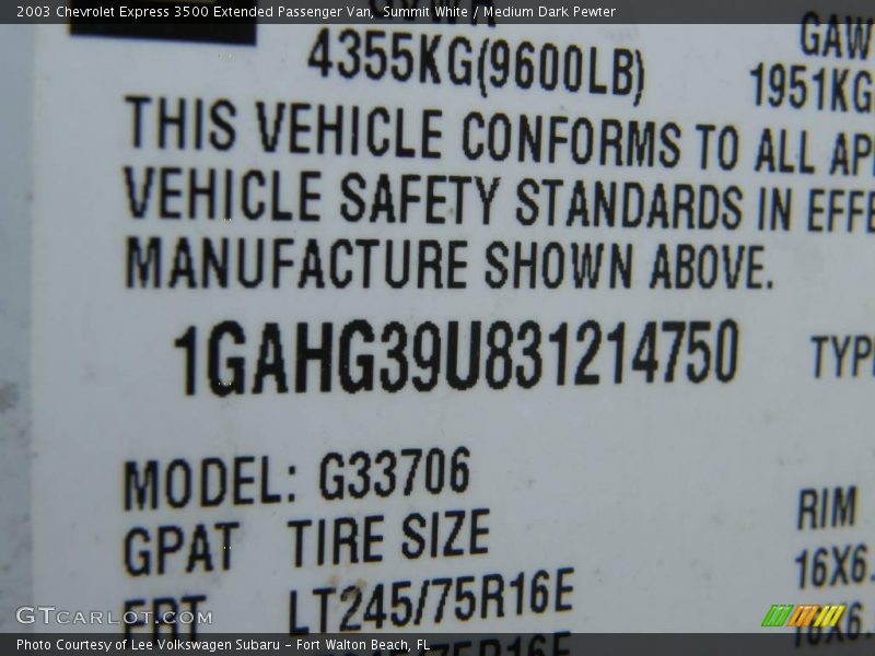 Summit White / Medium Dark Pewter 2003 Chevrolet Express 3500 Extended Passenger Van