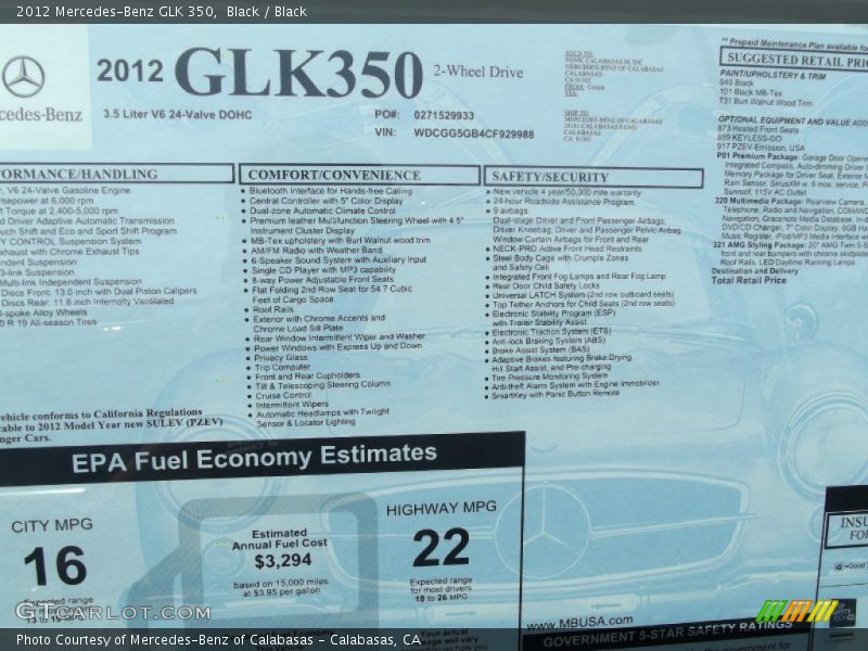 Black / Black 2012 Mercedes-Benz GLK 350
