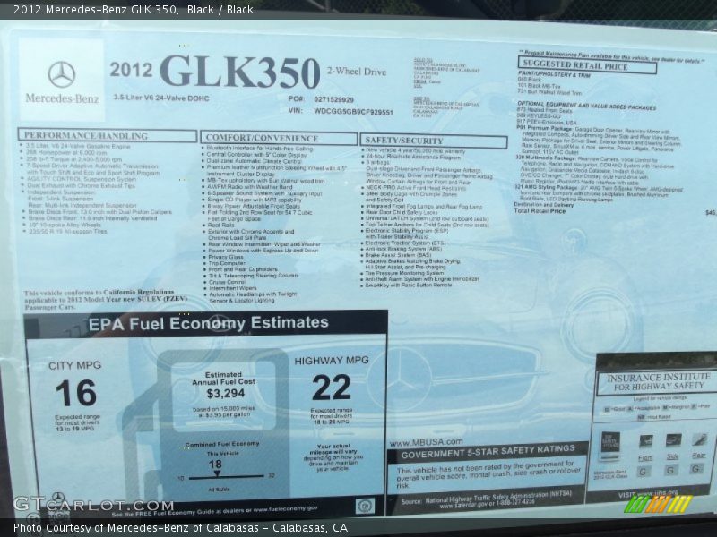 Black / Black 2012 Mercedes-Benz GLK 350
