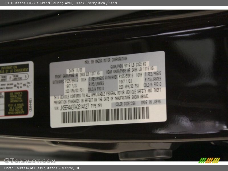 2010 CX-7 s Grand Touring AWD Black Cherry Mica Color Code 28W