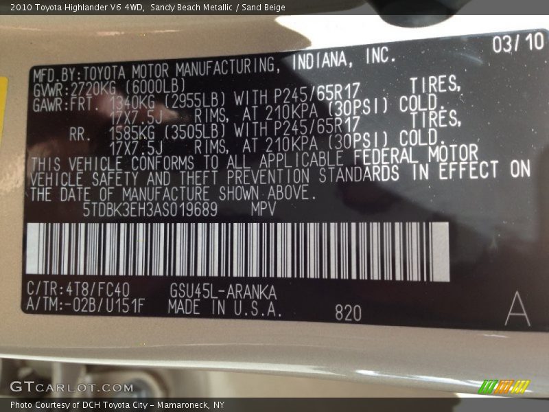 Sandy Beach Metallic / Sand Beige 2010 Toyota Highlander V6 4WD