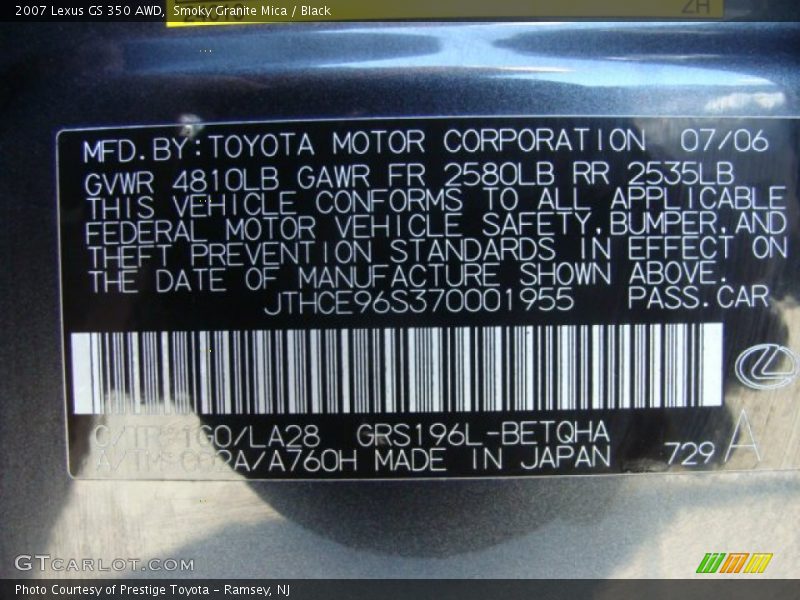 Smoky Granite Mica / Black 2007 Lexus GS 350 AWD