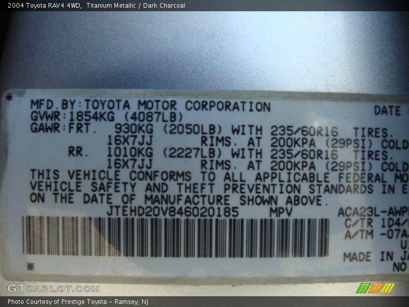 Titanium Metallic / Dark Charcoal 2004 Toyota RAV4 4WD