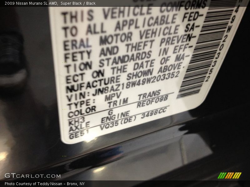 Super Black / Black 2009 Nissan Murano SL AWD