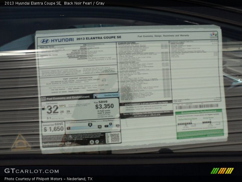  2013 Elantra Coupe SE Window Sticker
