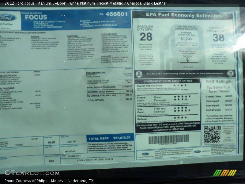 2012 Focus Titanium 5-Door Window Sticker