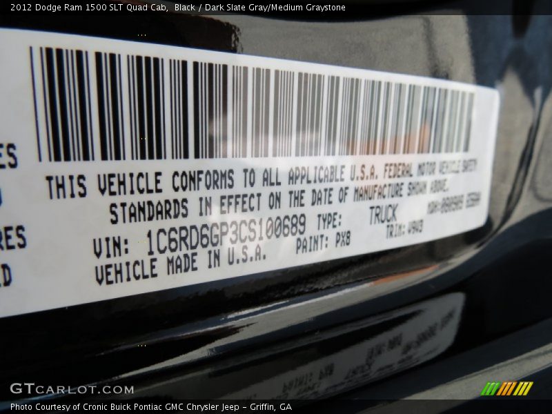 Black / Dark Slate Gray/Medium Graystone 2012 Dodge Ram 1500 SLT Quad Cab