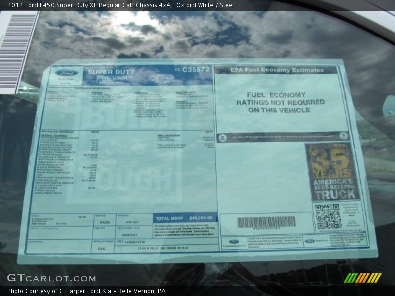  2012 F450 Super Duty XL Regular Cab Chassis 4x4 Window Sticker