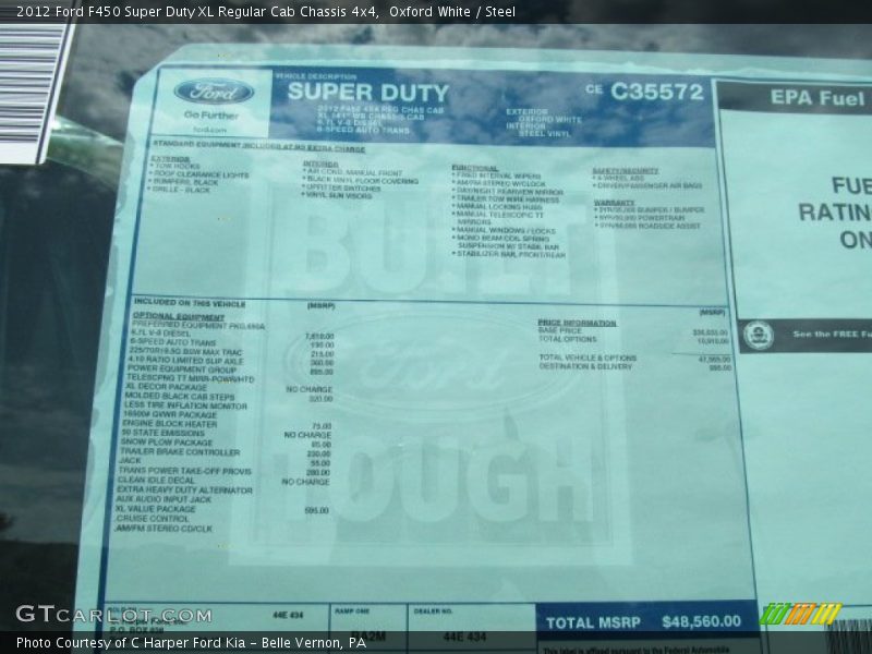  2012 F450 Super Duty XL Regular Cab Chassis 4x4 Window Sticker