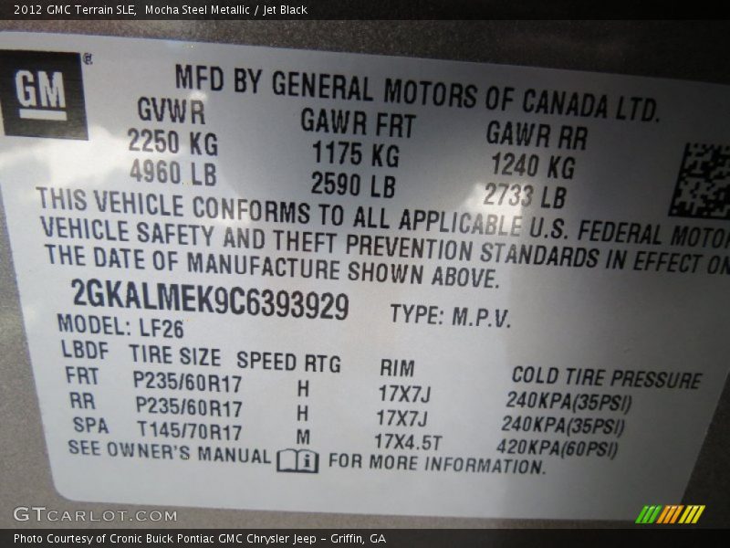 Mocha Steel Metallic / Jet Black 2012 GMC Terrain SLE