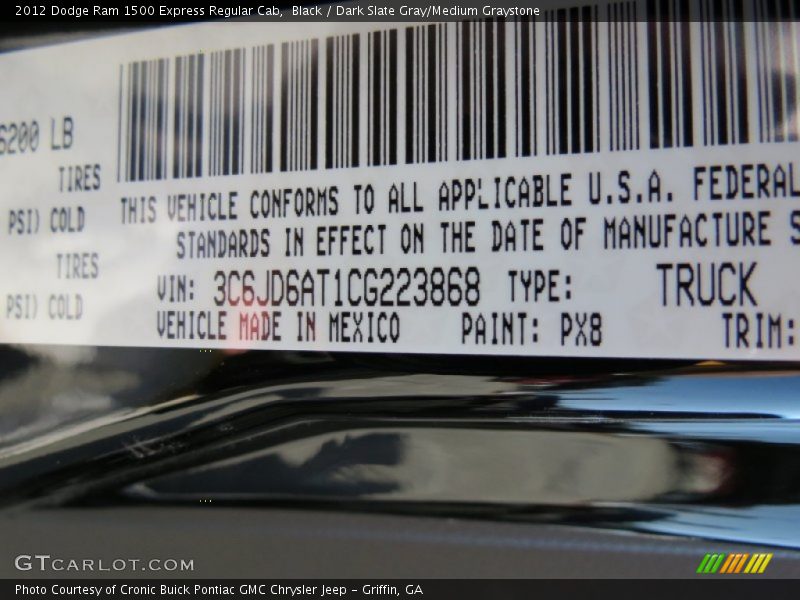 Black / Dark Slate Gray/Medium Graystone 2012 Dodge Ram 1500 Express Regular Cab