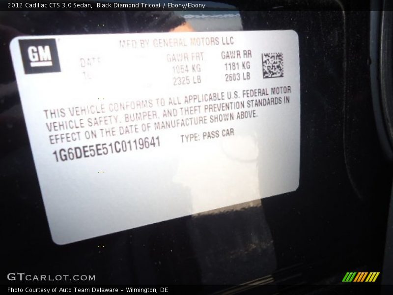 Black Diamond Tricoat / Ebony/Ebony 2012 Cadillac CTS 3.0 Sedan