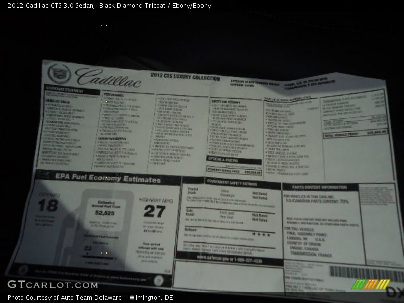 Black Diamond Tricoat / Ebony/Ebony 2012 Cadillac CTS 3.0 Sedan