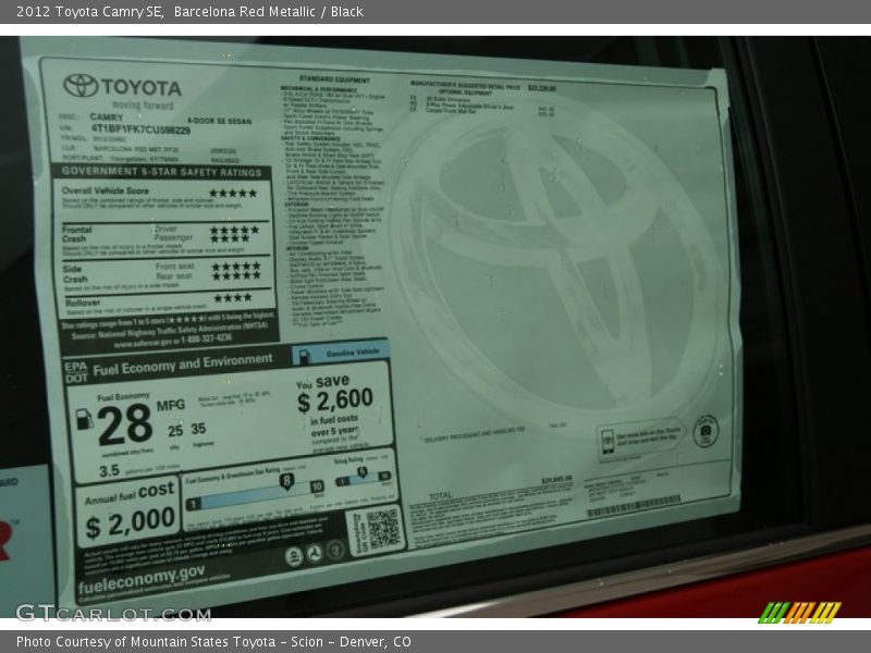 Barcelona Red Metallic / Black 2012 Toyota Camry SE