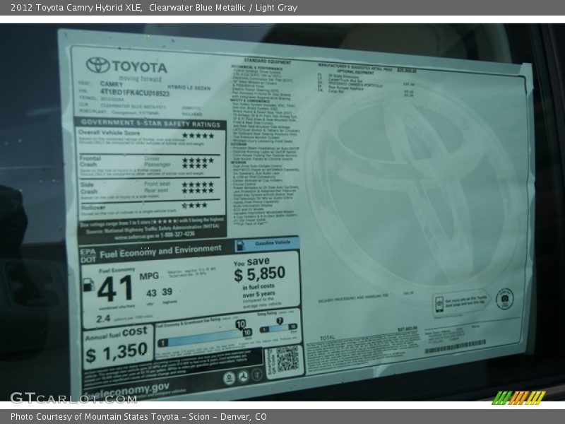 Clearwater Blue Metallic / Light Gray 2012 Toyota Camry Hybrid XLE