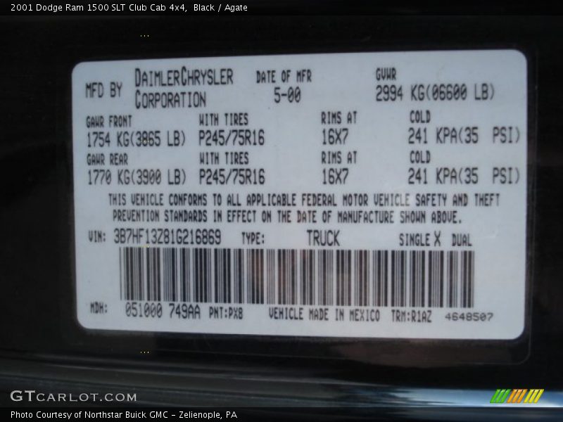 Black / Agate 2001 Dodge Ram 1500 SLT Club Cab 4x4
