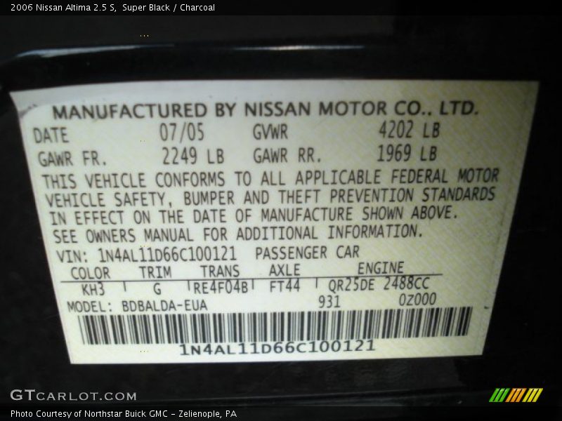 Super Black / Charcoal 2006 Nissan Altima 2.5 S