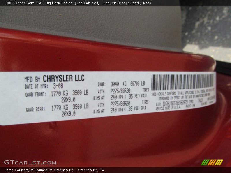 Sunburst Orange Pearl / Khaki 2008 Dodge Ram 1500 Big Horn Edition Quad Cab 4x4