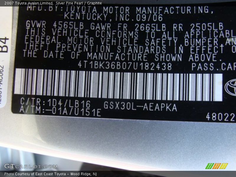 Silver Pine Pearl / Graphite 2007 Toyota Avalon Limited