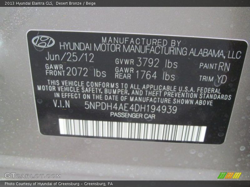 Desert Bronze / Beige 2013 Hyundai Elantra GLS