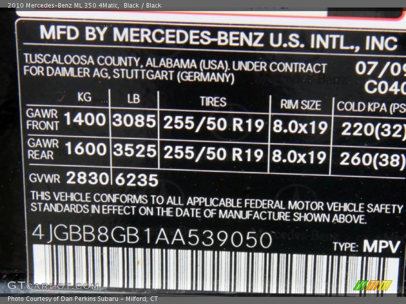 Black / Black 2010 Mercedes-Benz ML 350 4Matic