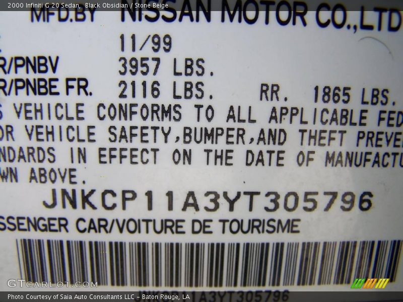 Black Obsidian / Stone Beige 2000 Infiniti G 20 Sedan